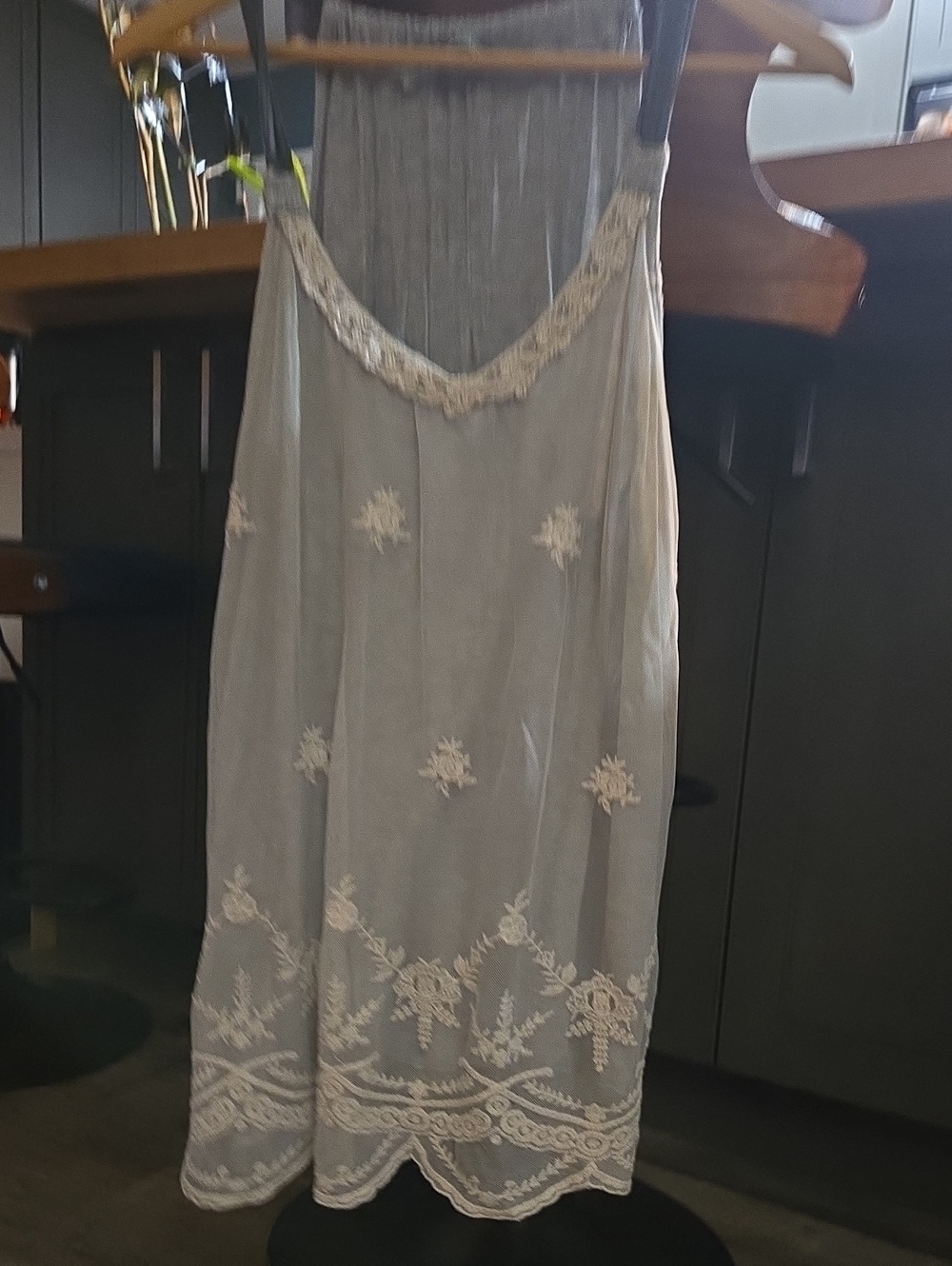 Maurices Light Gray Chemise with Cream Lace Embroidery